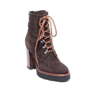 Italian Brown Suede Lace-Up Zip-Up Ankle Heel Boots
